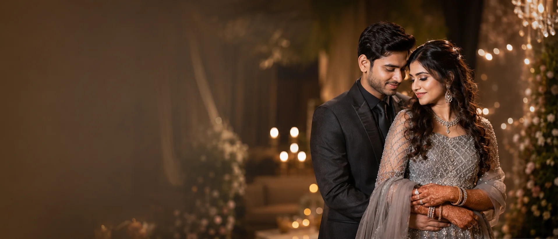 Couple in a warm premium celebration setting